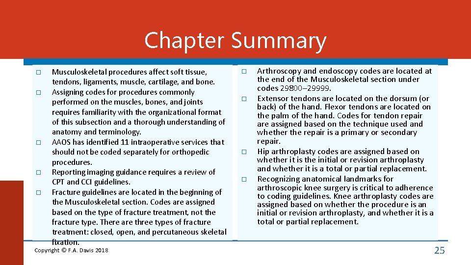 Chapter Summary Musculoskeletal procedures affect soft tissue, tendons, ligaments, muscle, cartilage, and bone. Assigning
