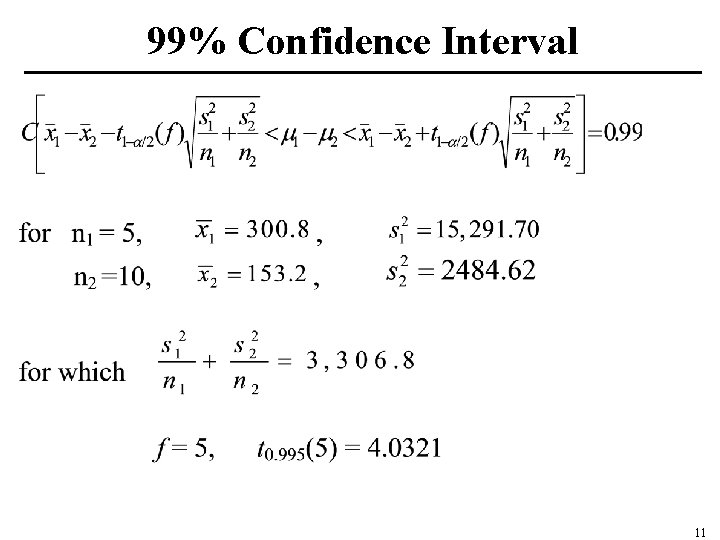 99% Confidence Interval 11 