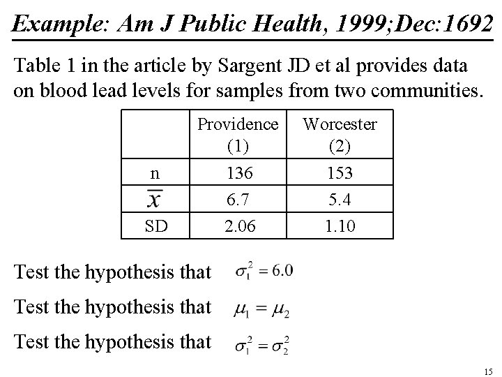 Example: Am J Public Health, 1999; Dec: 1692 Table 1 in the article by
