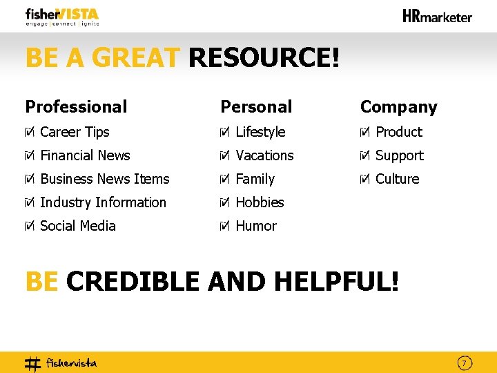 BE A GREAT RESOURCE! Professional Personal Company Career Tips Lifestyle Product Financial News Vacations