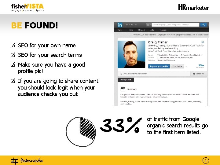 BE FOUND! SEO for your own name SEO for your search terms Make sure