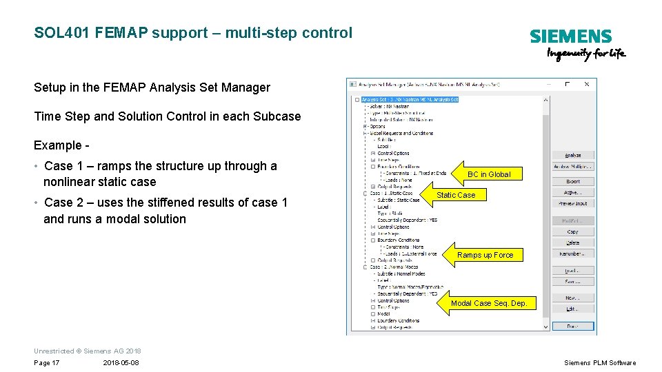 SOL 401 FEMAP support – multi-step control Setup in the FEMAP Analysis Set Manager