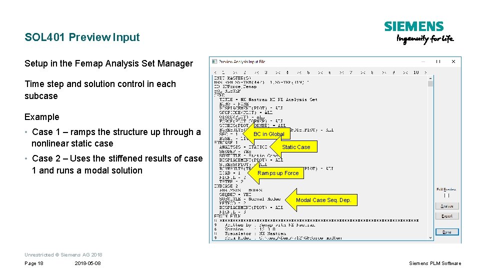 SOL 401 Preview Input Setup in the Femap Analysis Set Manager Time step and