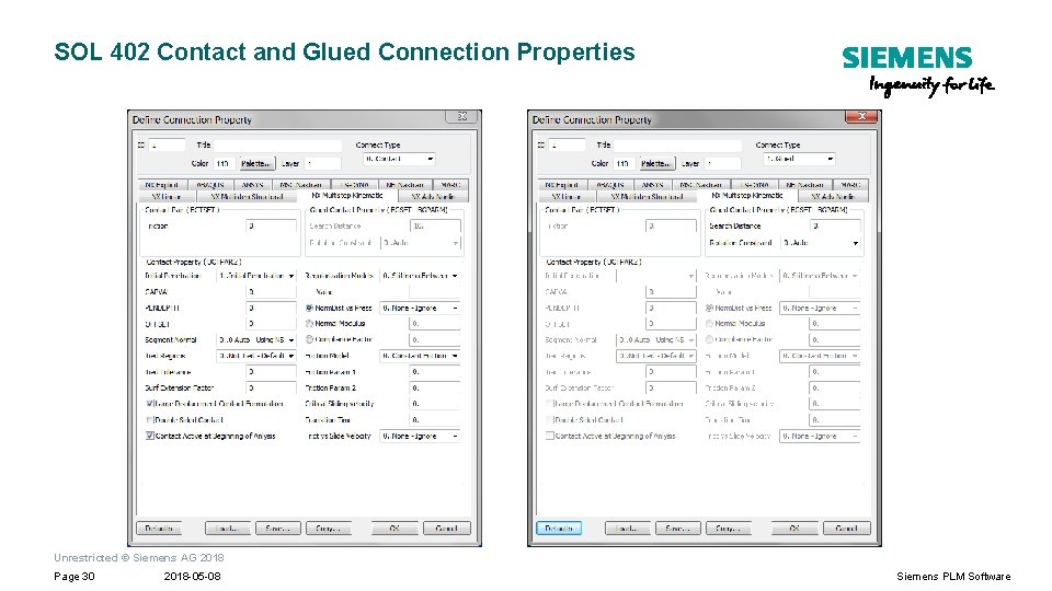 SOL 402 Contact and Glued Connection Properties Unrestricted © Siemens AG 2018 Page 30