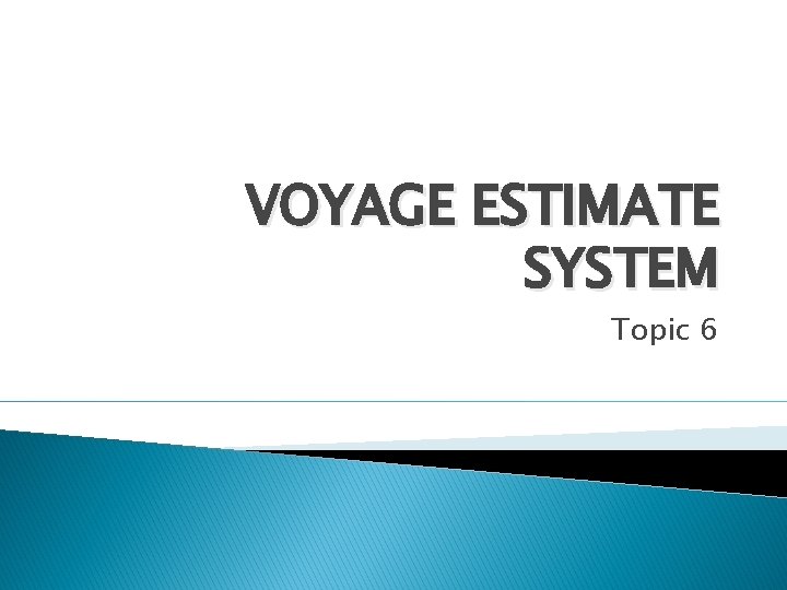 VOYAGE ESTIMATE SYSTEM Topic 6 