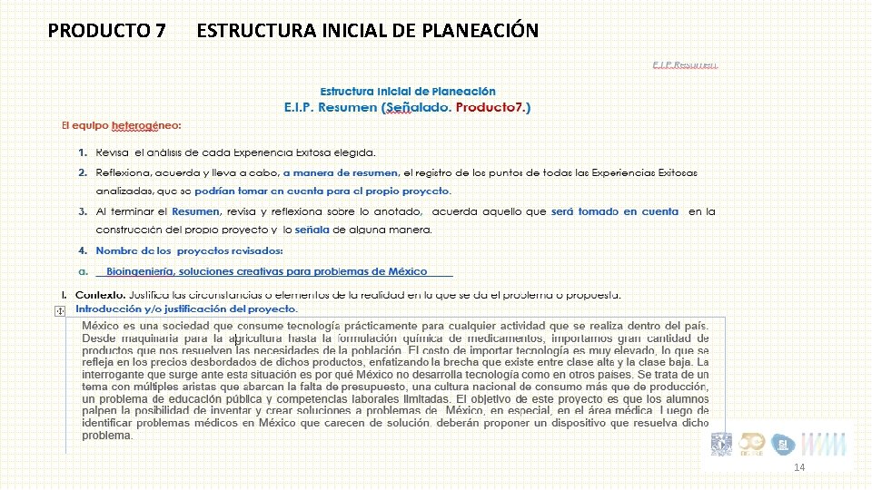 PRODUCTO 7 ESTRUCTURA INICIAL DE PLANEACIÓN 14 
