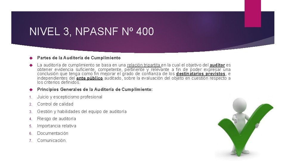 NIVEL 3, NPASNF Nº 400 Partes de la Auditoría de Cumplimiento La auditoría de