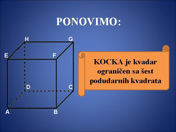 PONOVIMO: H E G F D A C B KOCKA je kvadar ograničen sa