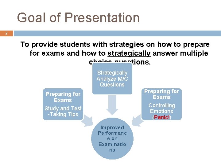 Goal of Presentation 2 To provide students with strategies on how to prepare for