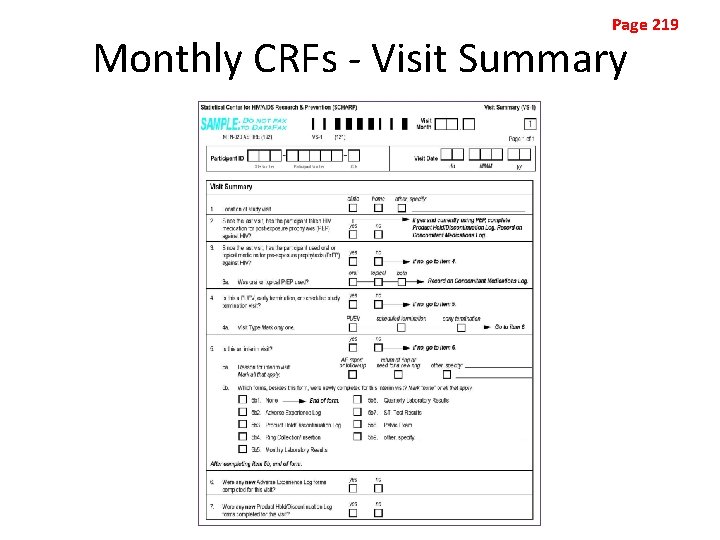 Page 219 Monthly CRFs - Visit Summary 