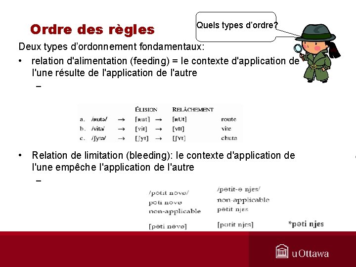 Ordre des règles Quels types d’ordre? Deux types d’ordonnement fondamentaux: • relation d'alimentation (feeding)