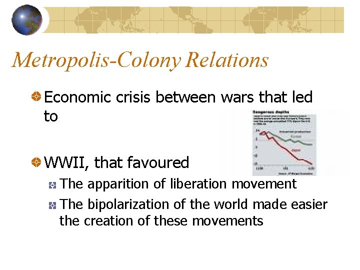 Metropolis-Colony Relations Economic crisis between wars that led to WWII, that favoured The apparition