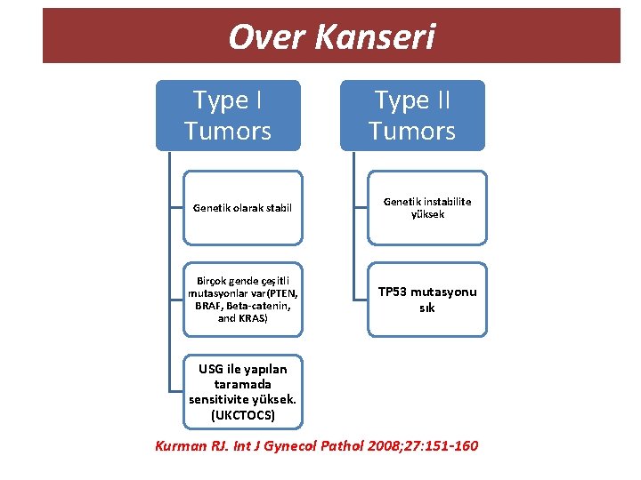 Over Kanseri Type I Tumors Type II Tumors Genetik olarak stabil Genetik instabilite yüksek