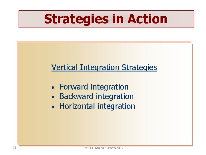 Strategies in Action Vertical Integration Strategies • • • 14 Forward integration Backward integration