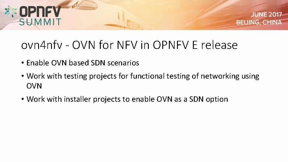 ovn 4 nfv - OVN for NFV in OPNFV E release • Enable OVN ovn 4 nfv - OVN for NFV in OPNFV E release • Enable OVN