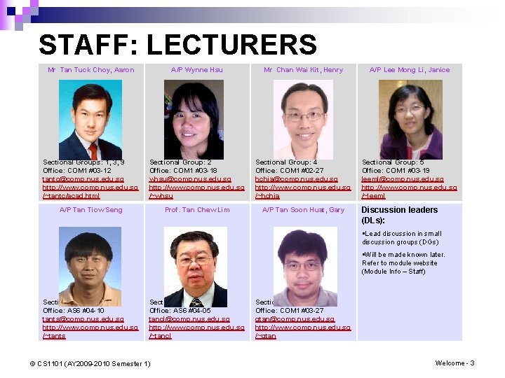STAFF: LECTURERS Mr Tan Tuck Choy, Aaron A/P Wynne Hsu Mr Chan Wai Kit, STAFF: LECTURERS Mr Tan Tuck Choy, Aaron A/P Wynne Hsu Mr Chan Wai Kit,