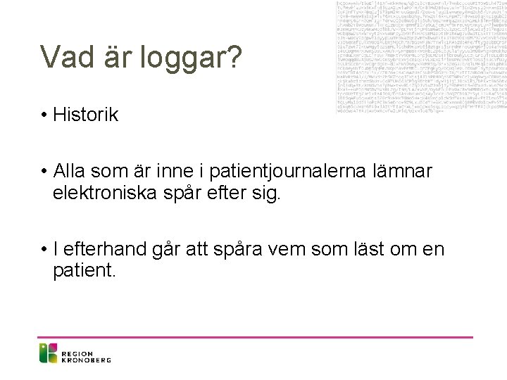 Vad är loggar? • Historik • Alla som är inne i patientjournalerna lämnar elektroniska