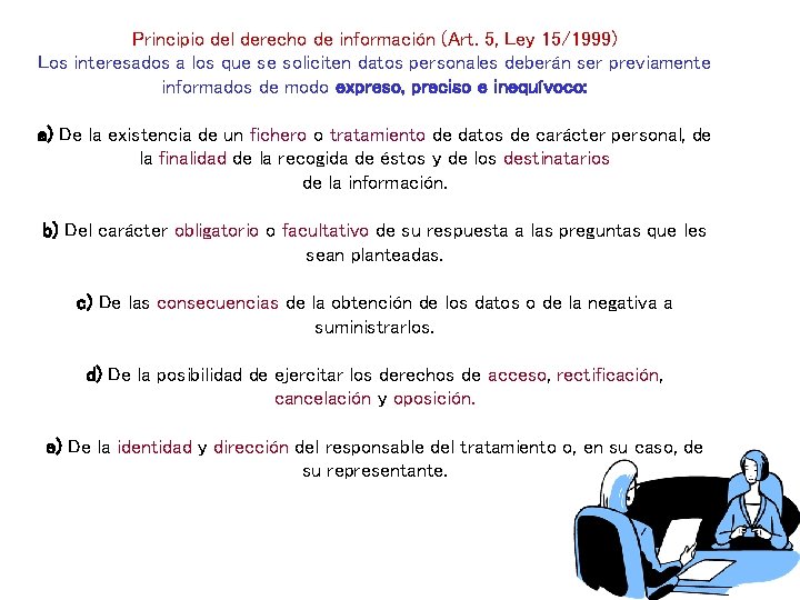 Principio del derecho de información (Art. 5, Ley 15/1999) Los interesados a los que Principio del derecho de información (Art. 5, Ley 15/1999) Los interesados a los que