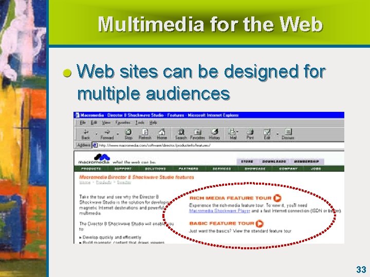 Multimedia for the Web sites can be designed for multiple audiences 33 