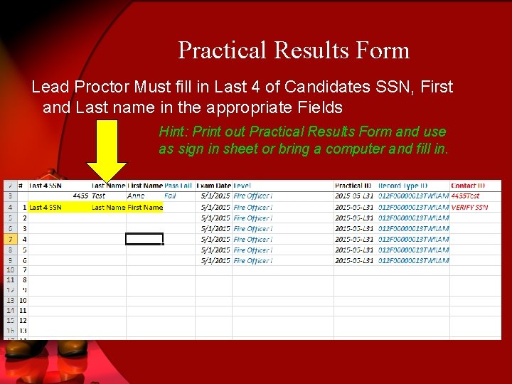 Practical Results Form Lead Proctor Must fill in Last 4 of Candidates SSN, First