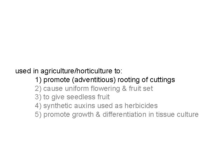 used in agriculture/horticulture to: 1) promote (adventitious) rooting of cuttings 2) cause uniform flowering