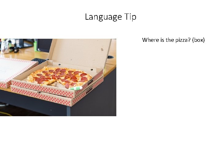 Language Tip Where is the pizza? (box) 