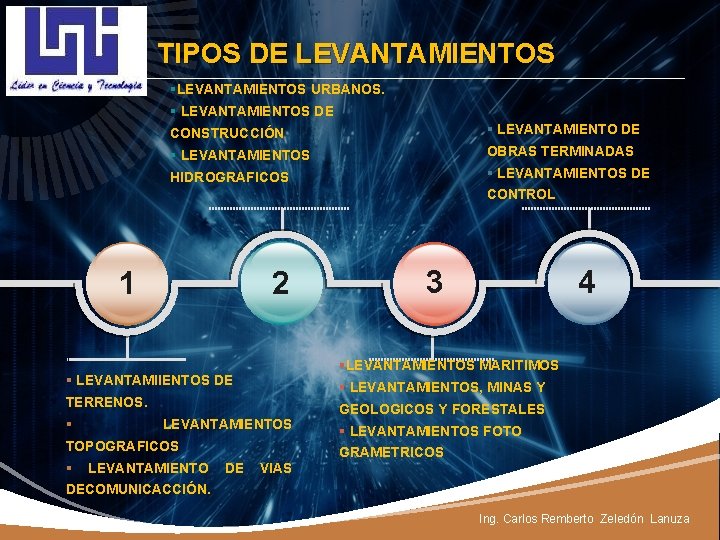 LOGO TIPOS DE LEVANTAMIENTOS §LEVANTAMIENTOS URBANOS. § LEVANTAMIENTOS DE CONSTRUCCIÓN § LEVANTAMIENTO DE §