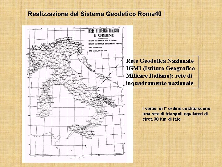 Realizzazione del Sistema Geodetico Roma 40 Rete Geodetica Nazionale IGMI (Istituto Geografico Militare Italiano):