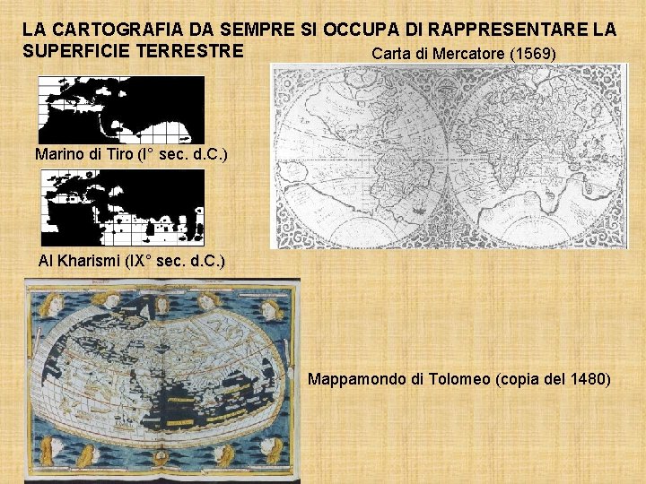 LA CARTOGRAFIA DA SEMPRE SI OCCUPA DI RAPPRESENTARE LA SUPERFICIE TERRESTRE Carta di Mercatore