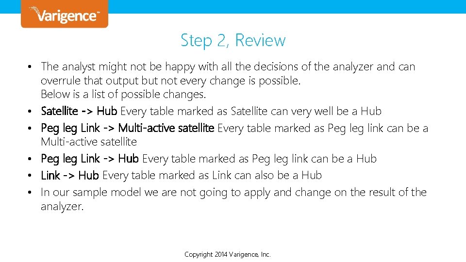Step 2, Review • The analyst might not be happy with all the decisions Step 2, Review • The analyst might not be happy with all the decisions