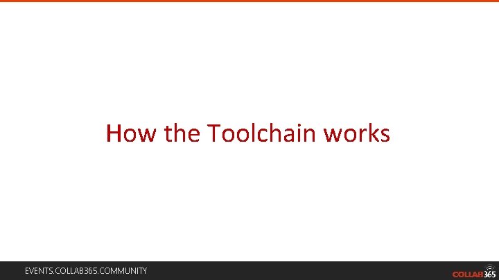 How the Toolchain works EVENTS. COLLAB 365. COMMUNITY How the Toolchain works EVENTS. COLLAB 365. COMMUNITY