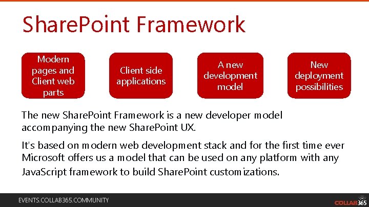 Share. Point Framework Modern pages and Client web parts Client side applications A new Share. Point Framework Modern pages and Client web parts Client side applications A new