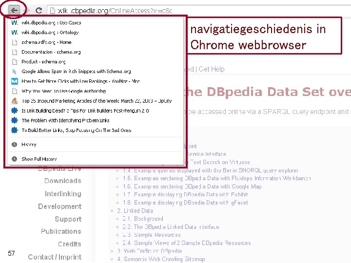 navigatiegeschiedenis in Chrome webbrowser 57 