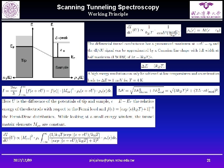 Scanning Tunneling Spectroscopy Working Principle 2017/12/09 pinjuihsu@phys. nthu. edu. tw 21 