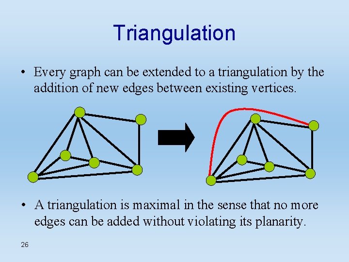 Triangulation • Every graph can be extended to a triangulation by the addition of