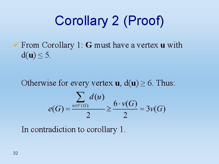 Corollary 2 (Proof) ü From Corollary 1: G must have a vertex u with