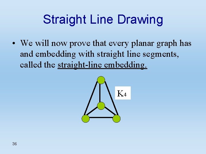 Straight Line Drawing • We will now prove that every planar graph has and