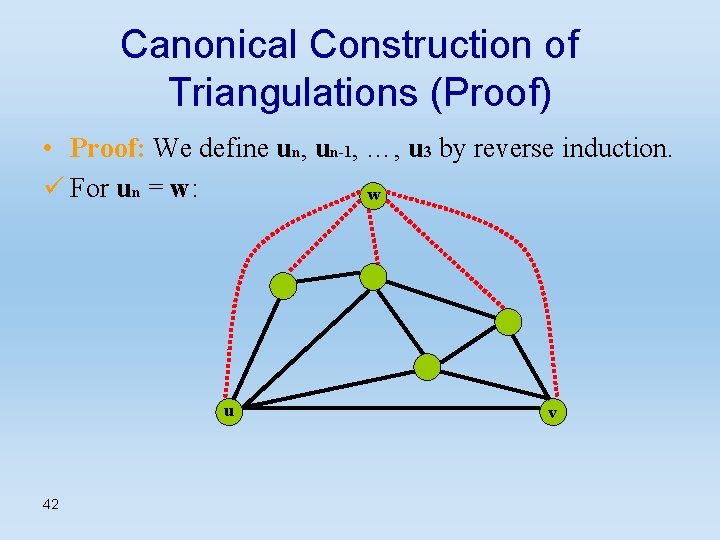 Canonical Construction of Triangulations (Proof) • Proof: We define un, un-1, …, u 3