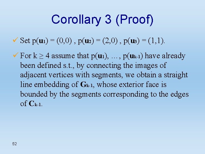 Corollary 3 (Proof) ü Set p(u 1) = (0, 0) , p(u 2) =