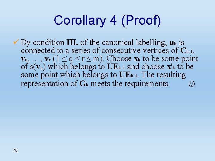 Corollary 4 (Proof) ü By condition III. of the canonical labelling, uk is connected