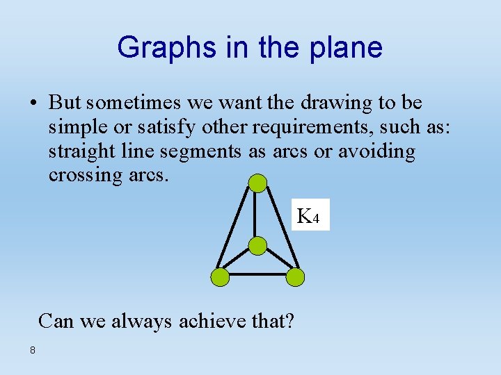 Graphs in the plane • But sometimes we want the drawing to be simple