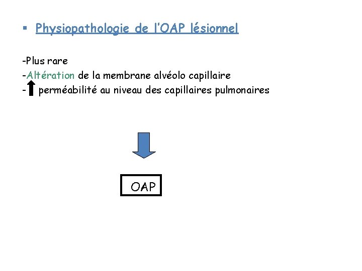 § Physiopathologie de l’OAP lésionnel -Plus rare -Altération de la membrane alvéolo capillaire - § Physiopathologie de l’OAP lésionnel -Plus rare -Altération de la membrane alvéolo capillaire -