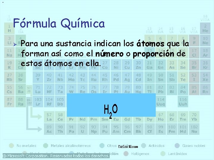 . Fórmula Química Ø Para una sustancia indican los átomos que la forman así . Fórmula Química Ø Para una sustancia indican los átomos que la forman así