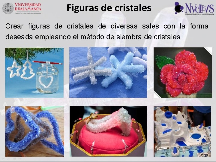 Figuras de cristales Crear figuras de cristales de diversas sales con la forma deseada