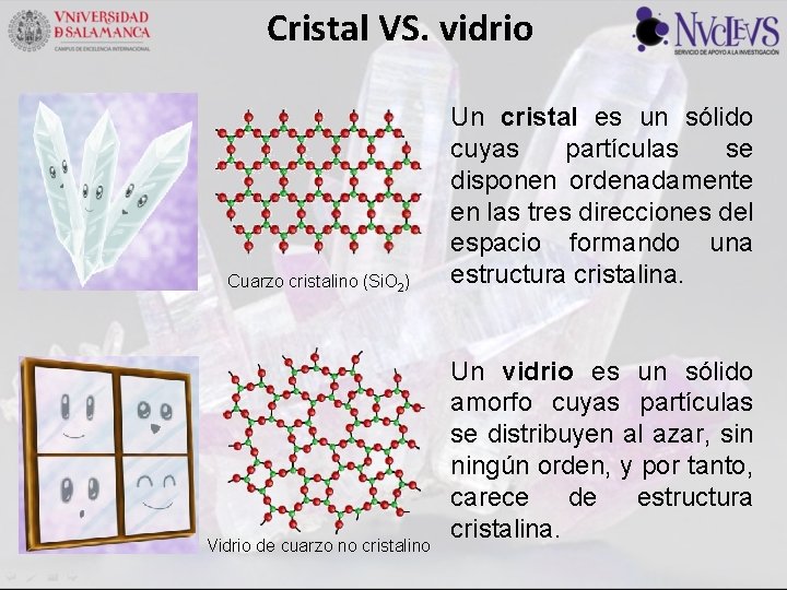 Cristal VS. vidrio Cuarzo cristalino (Si. O 2) Vidrio de cuarzo no cristalino Un