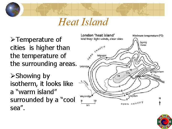 Heat Island ØTemperature of cities is higher than the temperature of the surrounding areas.