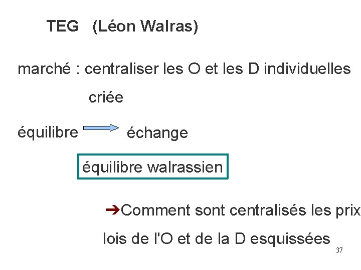 TEG (Léon Walras) marché : centraliser les O et les D individuelles criée équilibre TEG (Léon Walras) marché : centraliser les O et les D individuelles criée équilibre