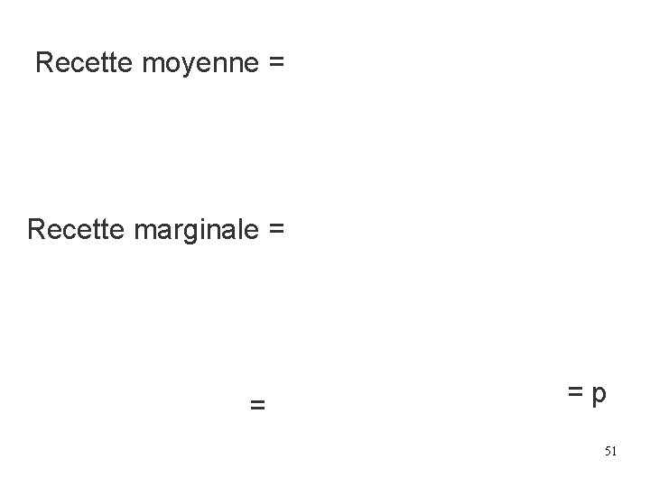 Recette moyenne = Recette marginale = = = p 51 Recette moyenne = Recette marginale = = = p 51