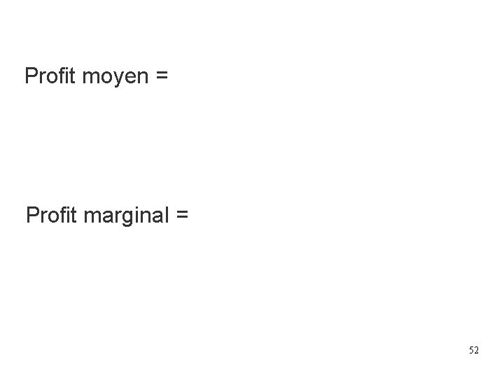Profit moyen = Profit marginal = 52 Profit moyen = Profit marginal = 52