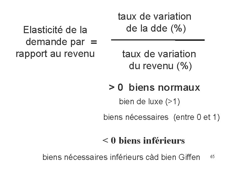 Elasticité de la demande par = rapport au revenu taux de variation de la Elasticité de la demande par = rapport au revenu taux de variation de la